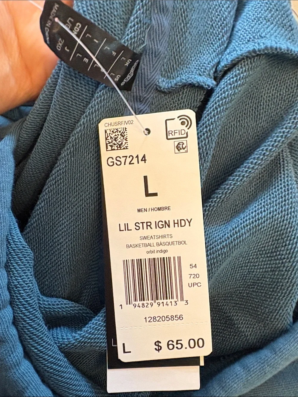 NWT men’s adidas Basketball Grey blue hoodie sz large